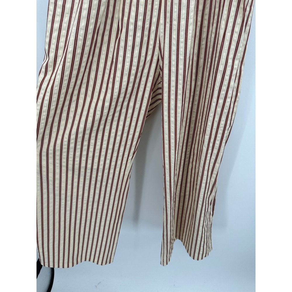 Cream Red Striped Romper Jumpsuit Size M Pockets Oversized Boho Open Back - Picture 4 of 7